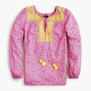 J.CREW EMBROIDERED COTTON VOILE TOP IN BLOCK PRINT